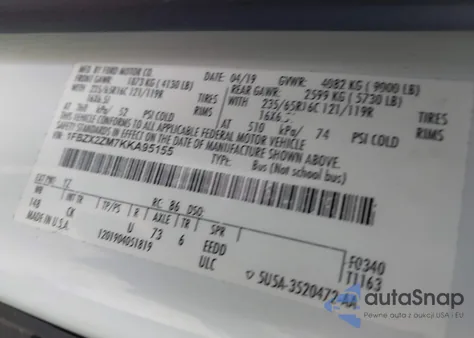 2019 Ford Transit-350 Xl from USA, damaged, VIN 1FBZX2ZM7KKA95155